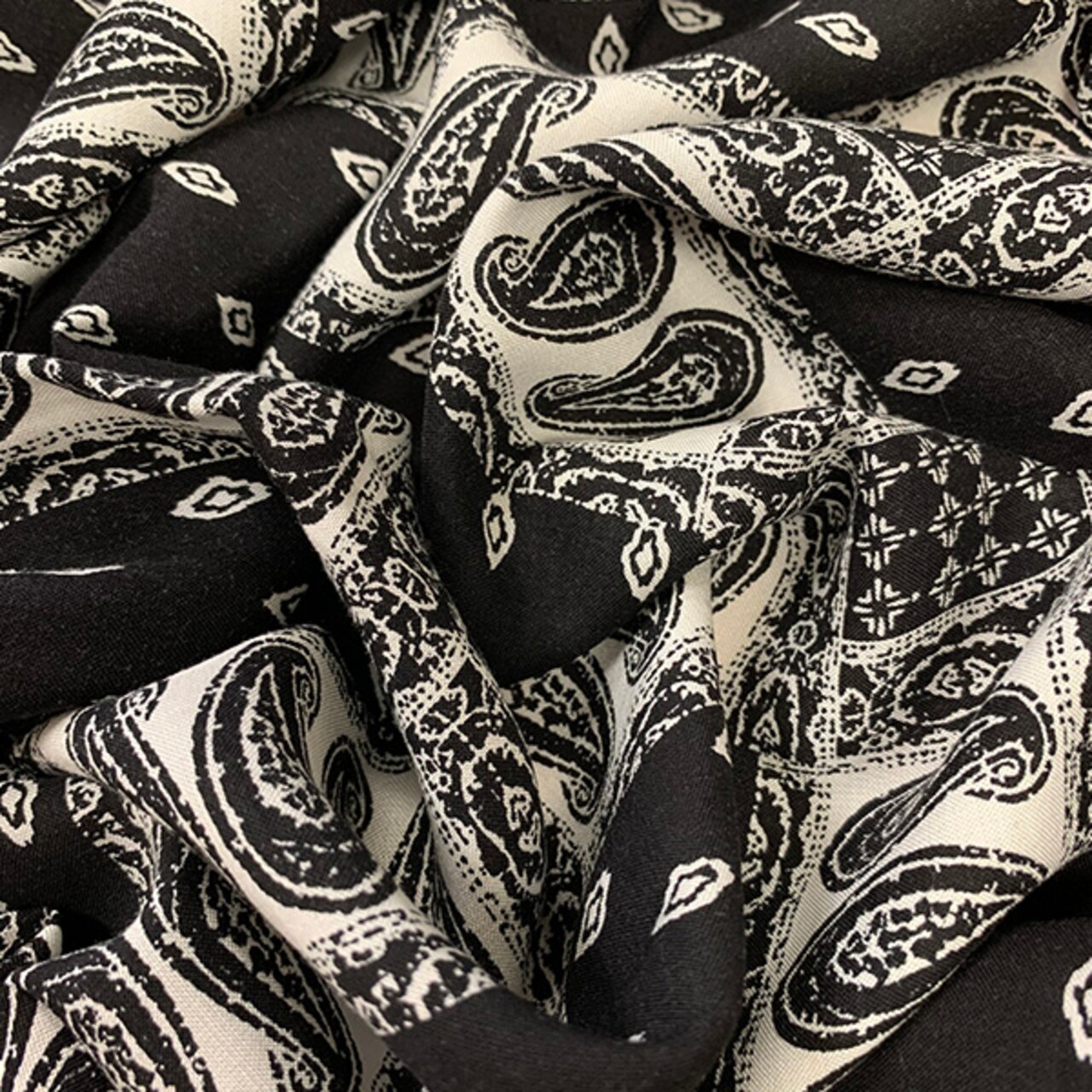 Black and White Bandana Print Rayon Challis Fabric By the Yard
